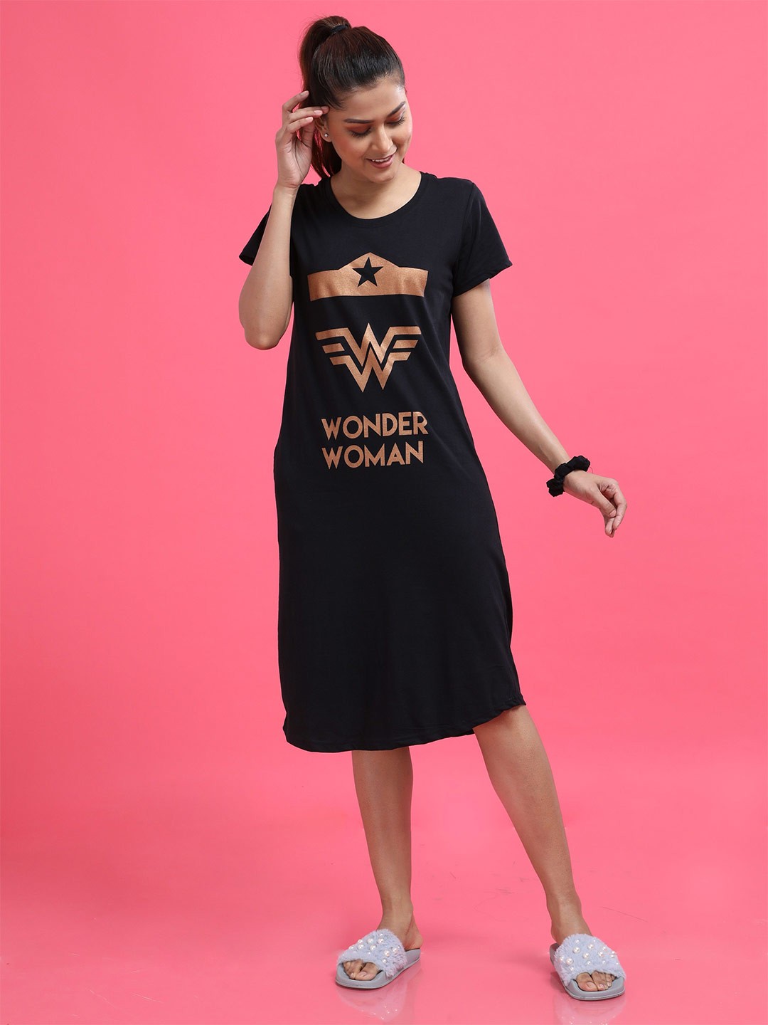 

9shines Label Printed Nightdress, Black