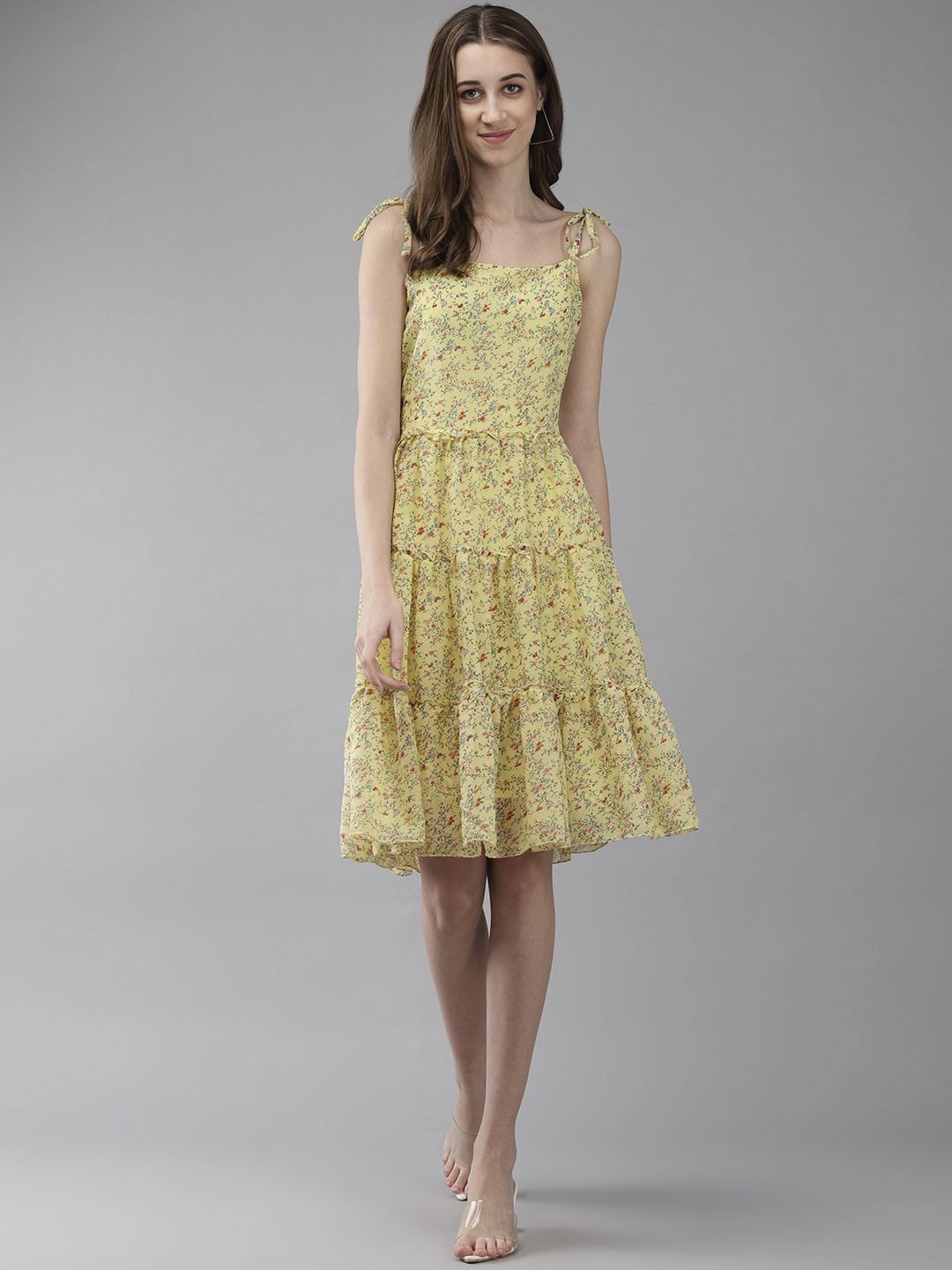 

BAESD Floral Print Georgette Blouson Dress, Yellow