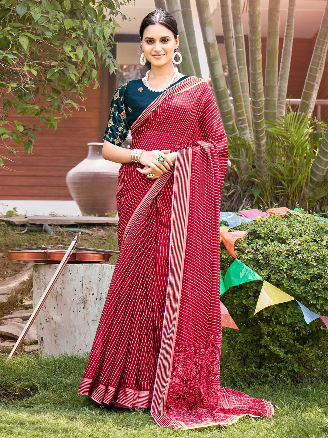 

Saree mall Leheriya Poly Chiffon Leheriya Sarees, Red