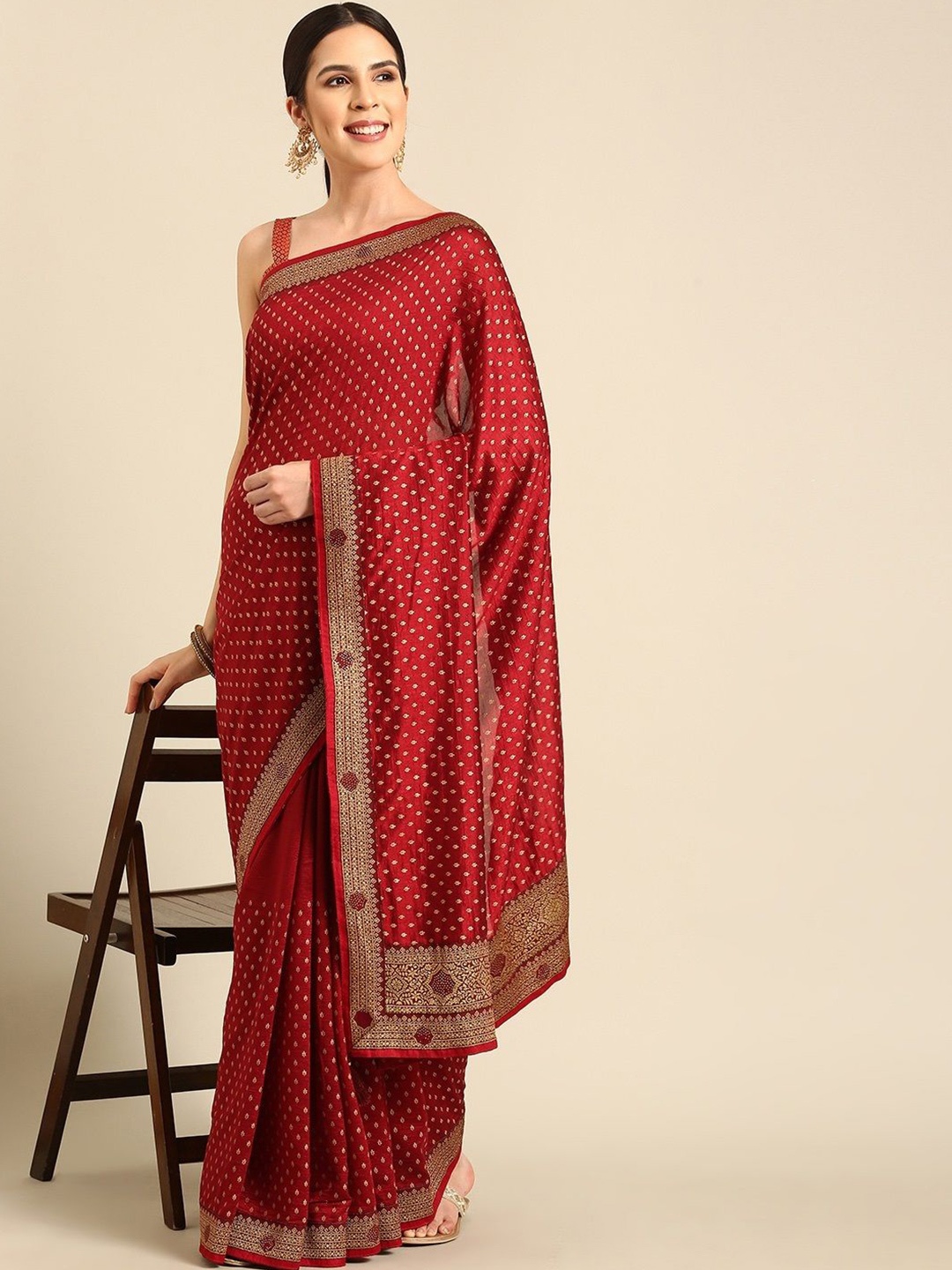 

all about you Ethnic Motifs Zari Saree with Blouse Piece, Maroon