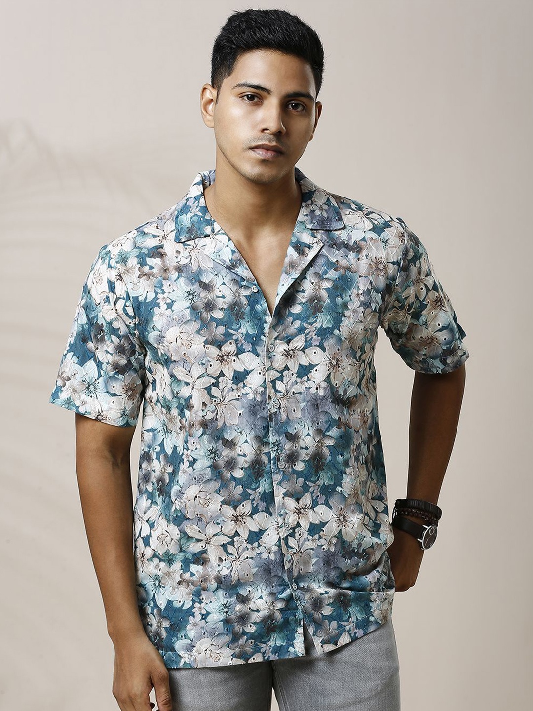 

Be Desi Men Relaxed Floral Opaque Printed Casual Shirt, Blue