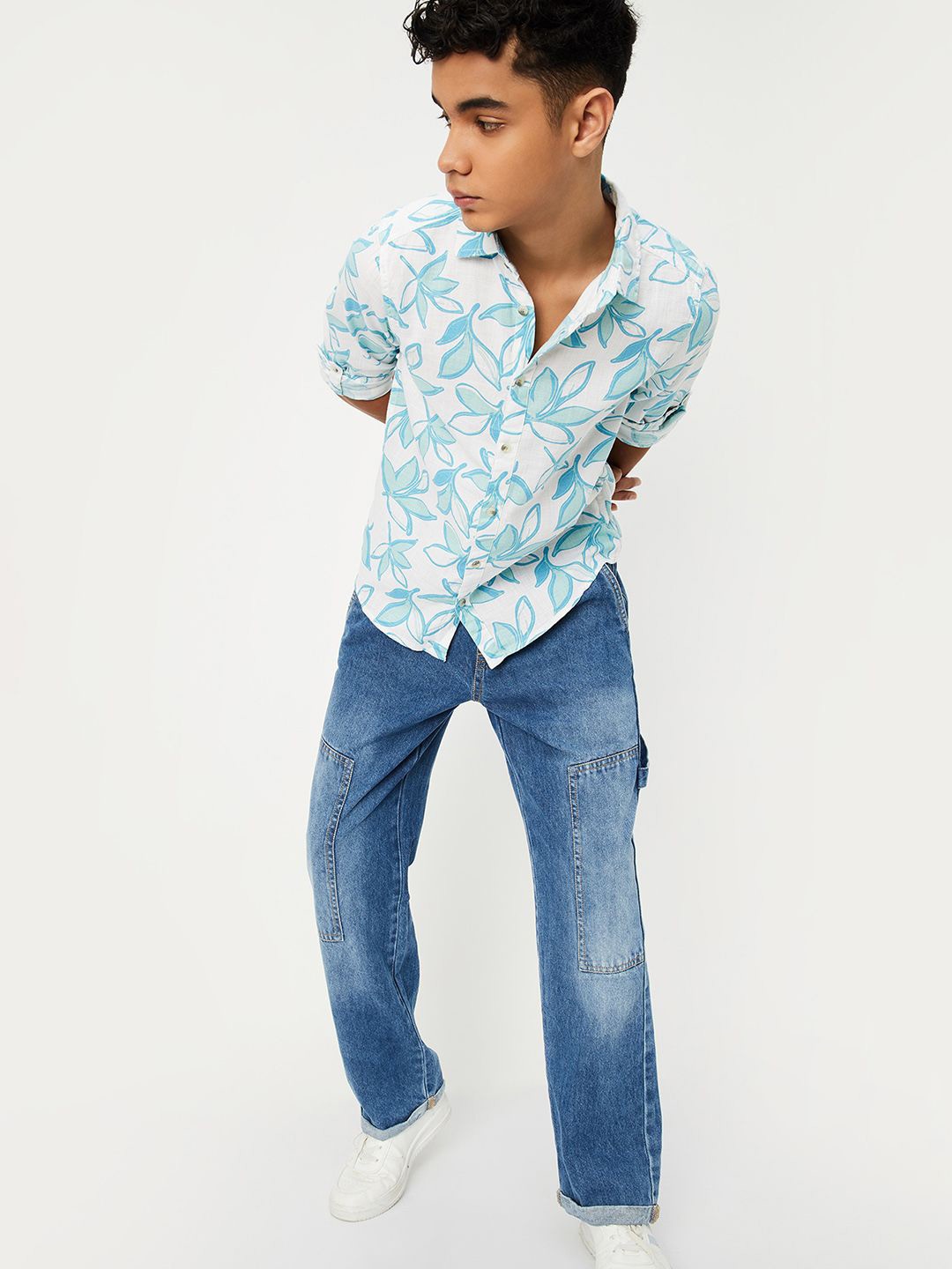 

max Boys Floral Opaque Printed Casual Shirt, Blue