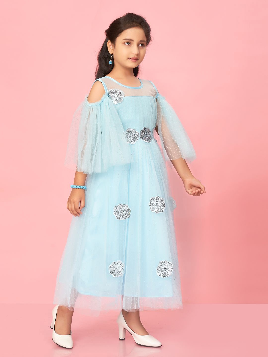 

BAESD Cape Sleeve Net Maxi Dress, Turquoise blue