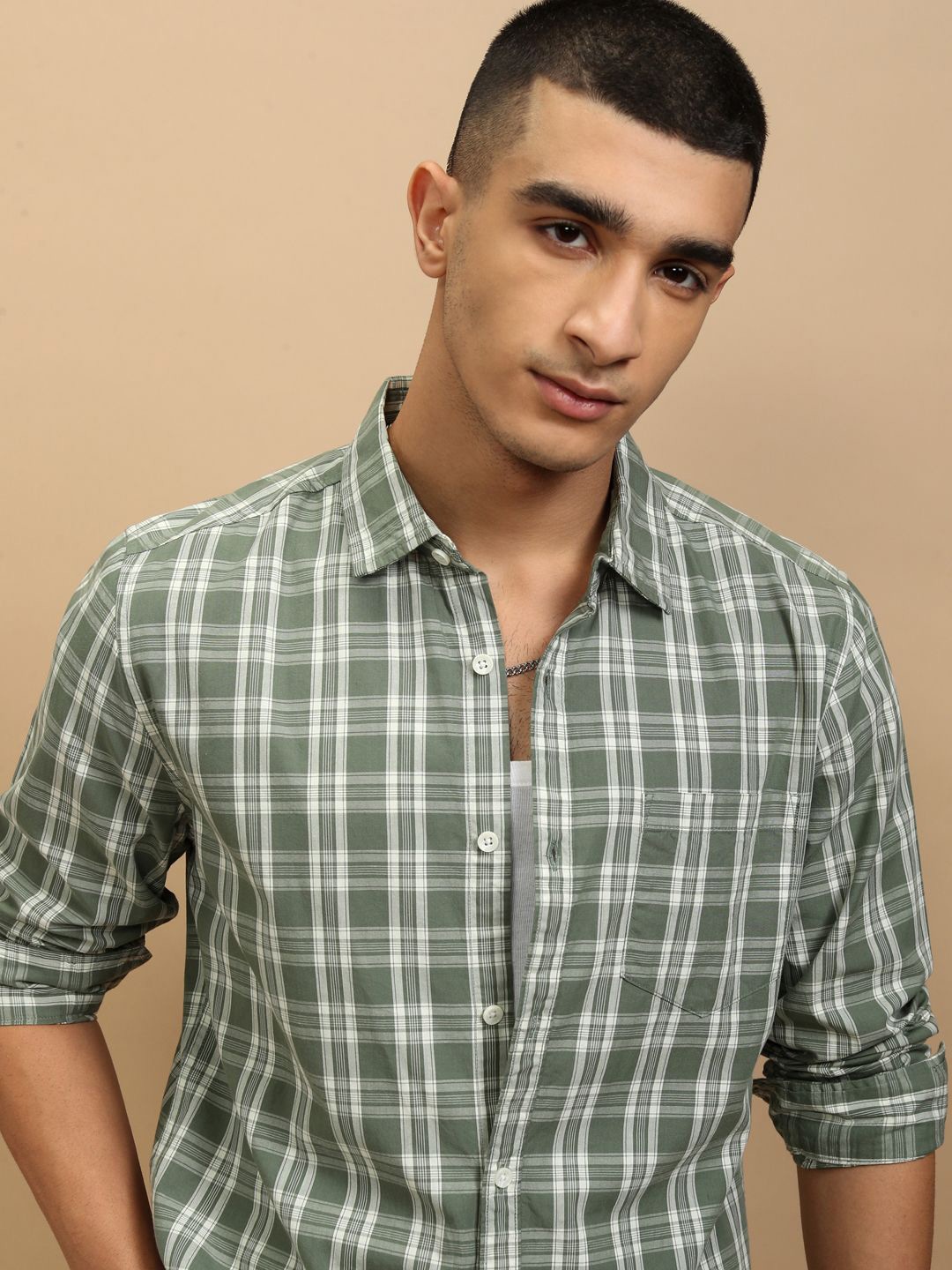 

KETCH Men Olive Checked Regular Fit Casual shirt