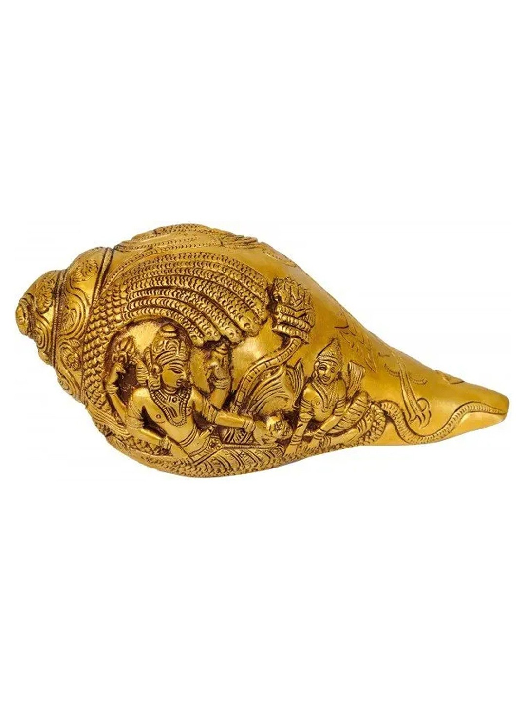 

Exotic India 8" Conch with Lord Vishnu and Lakshmi Ji in Brass, Gold