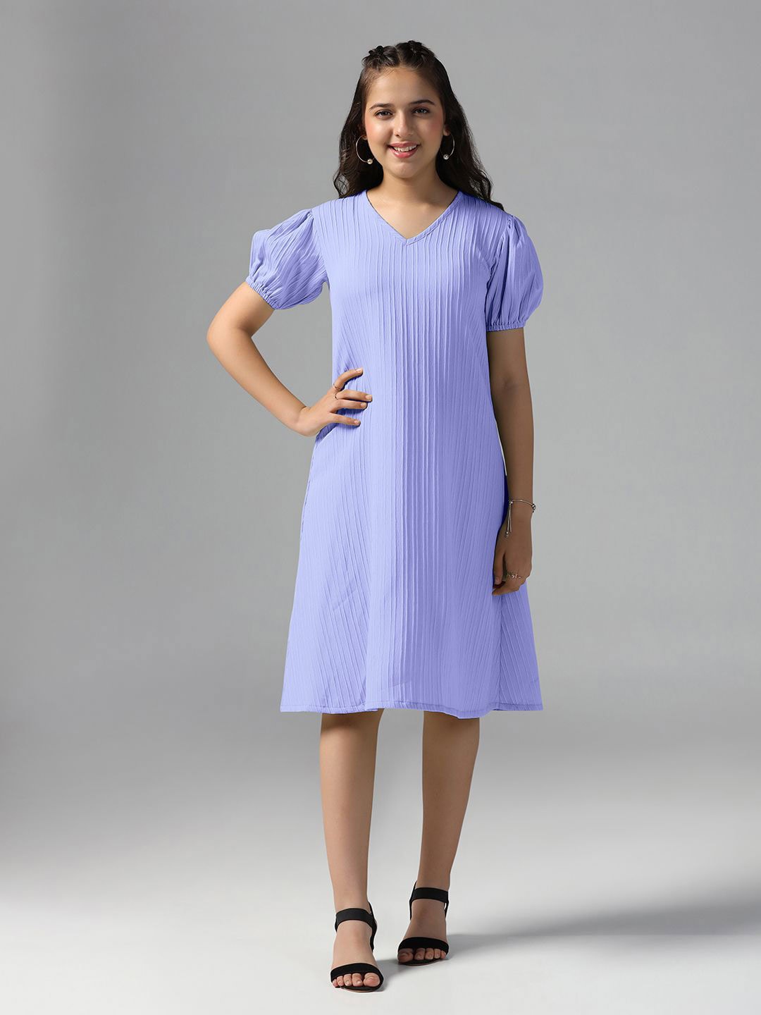 

OMPAX Striped A-Line Dress, Lavender