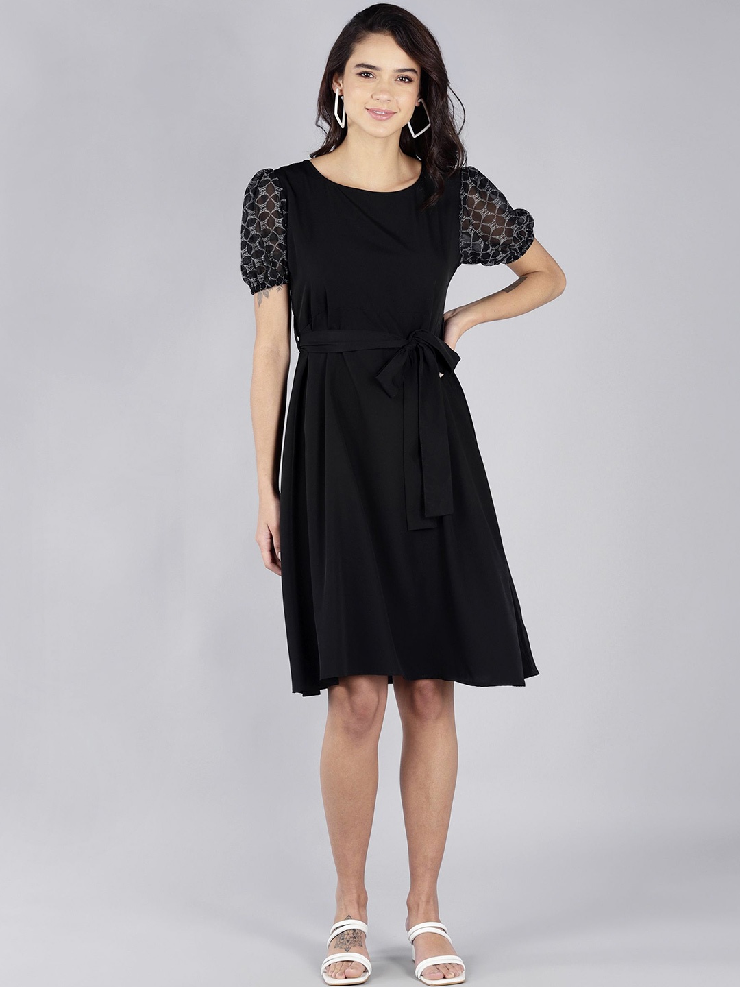 

Murcia Crepe Fit & Flare Dress, Black