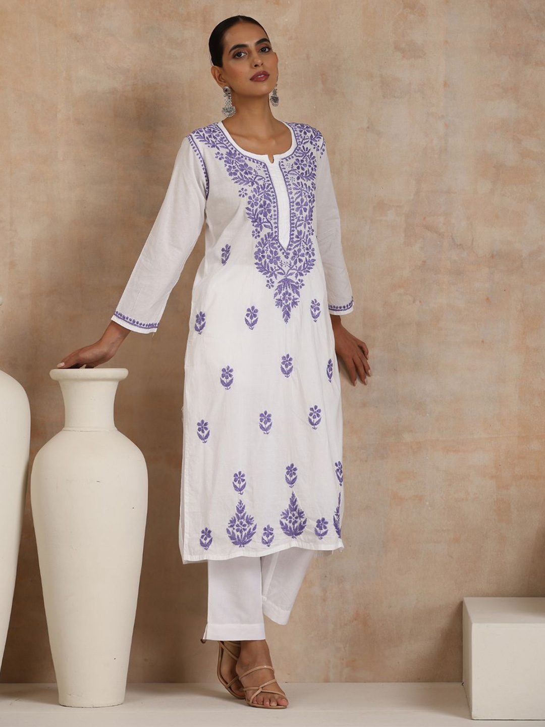 

House of Chikankari Chikankari Woven Kurta, White