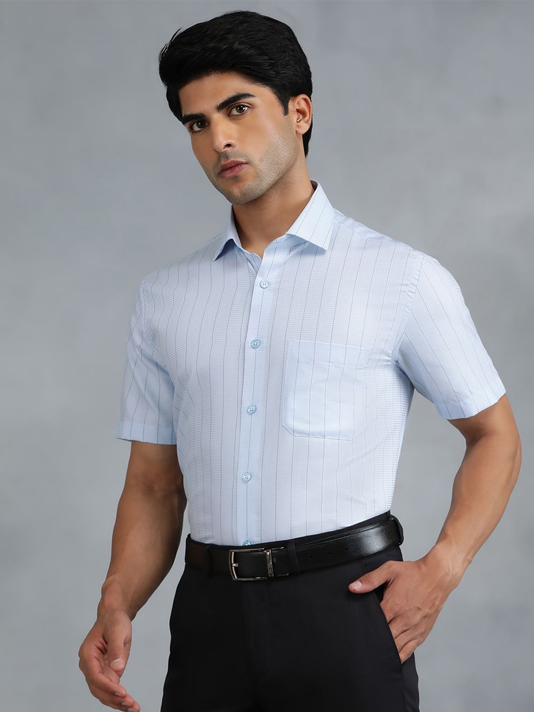 

Greenfibre Men Opaque Striped Casual Shirt, Blue