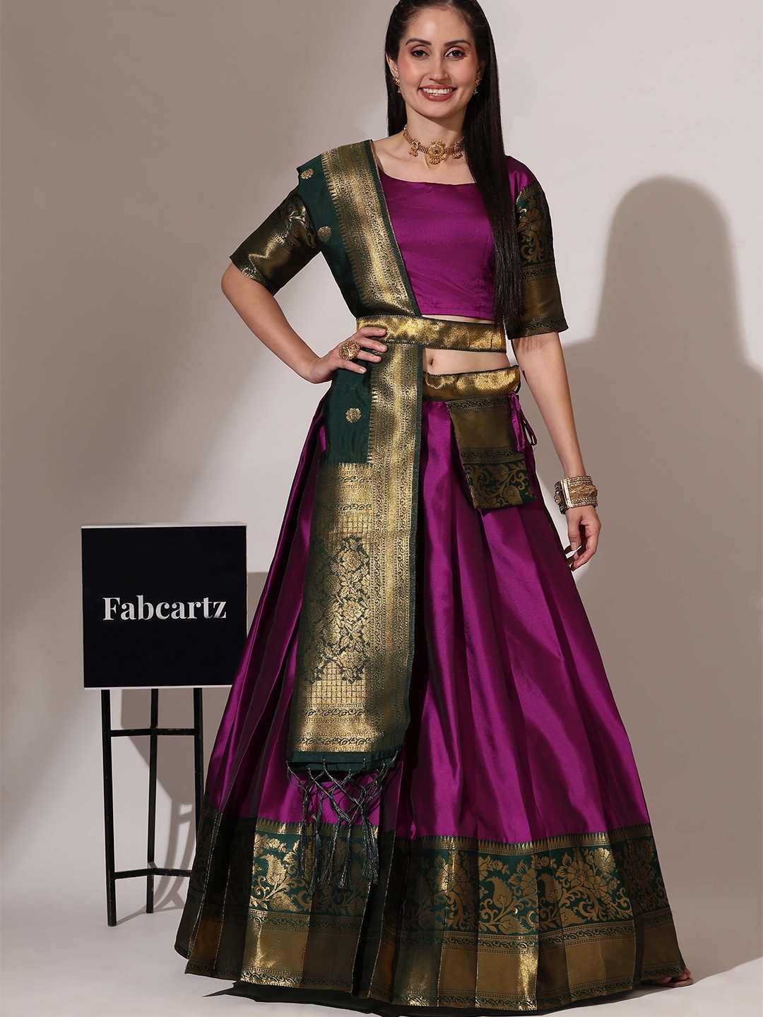 

Fabcartz Semi-Stitched Lehenga & Unstitched Blouse With Dupatta, Violet