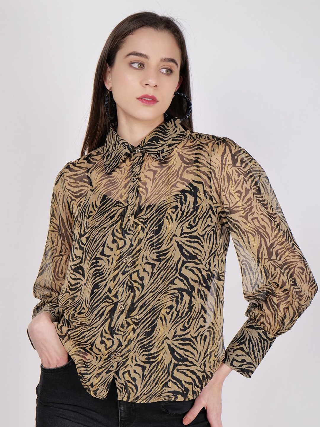 

Street22 Women Comfort Animal Opaque Printed Casual Shirt, Brown