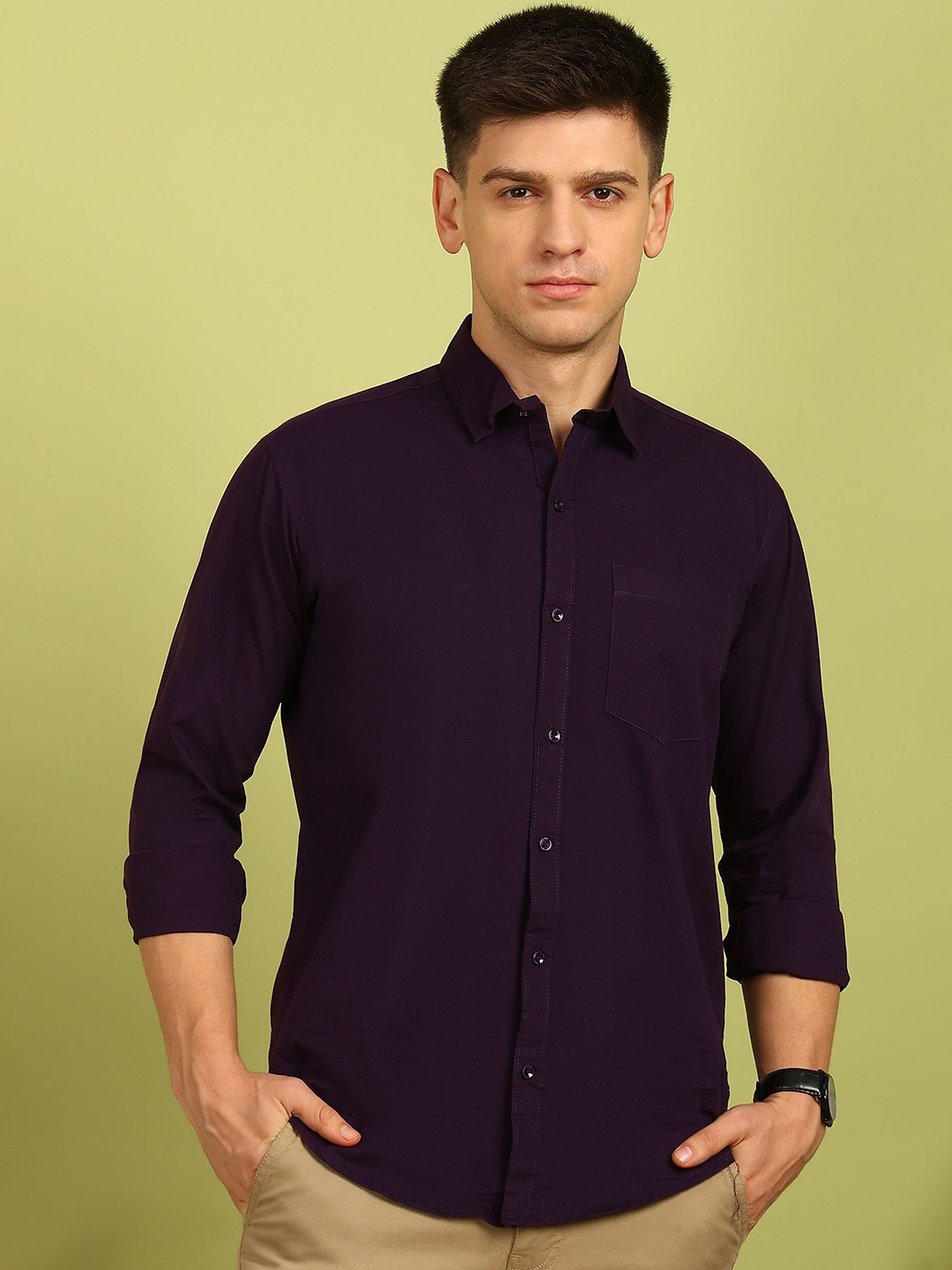 

FUBAR Men Slim Fit Opaque Casual Shirt, Purple