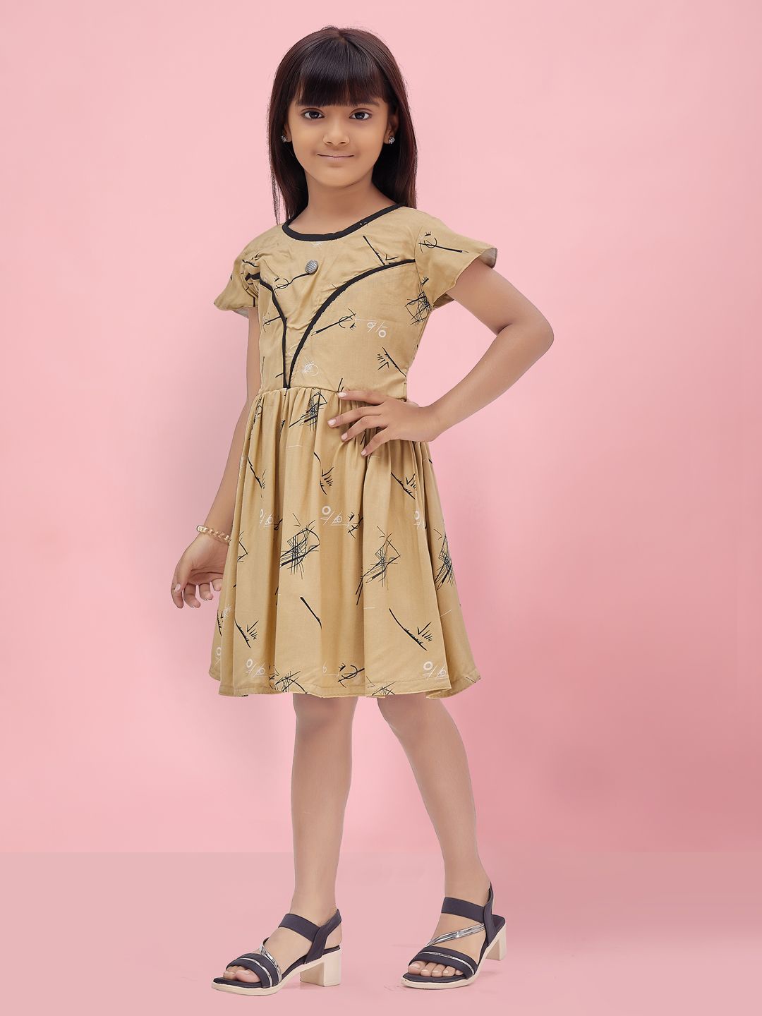 

BAESD Print Fit & Flare Dress, Beige
