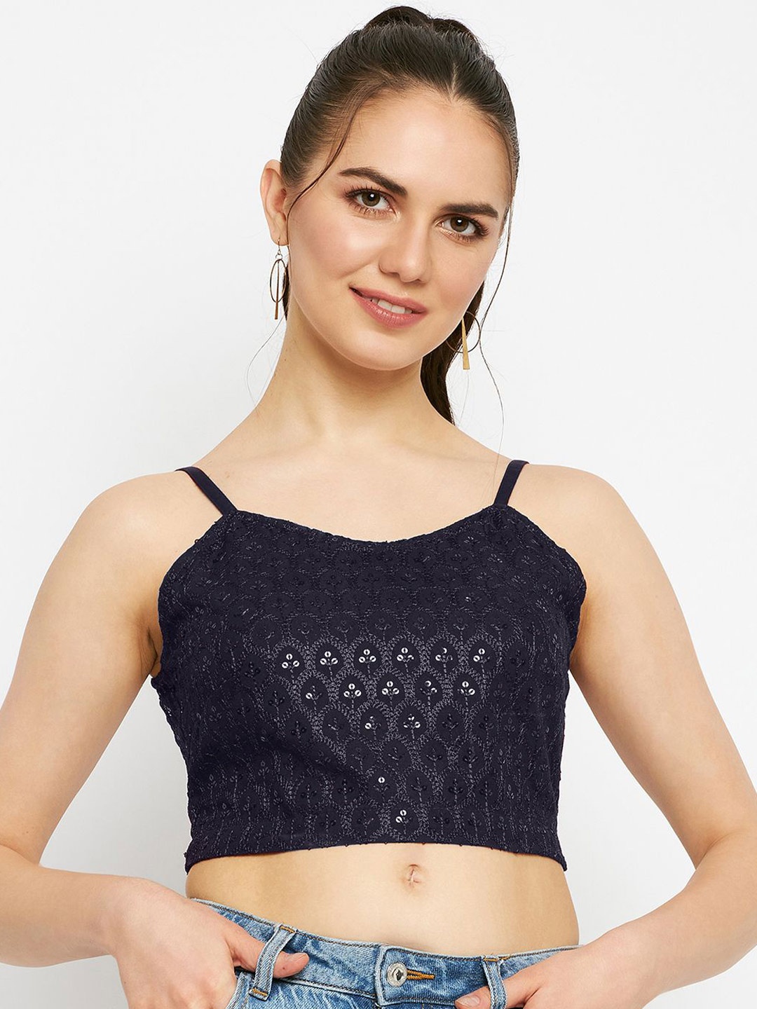 

BRINNS Embellished Crop Top, Navy blue