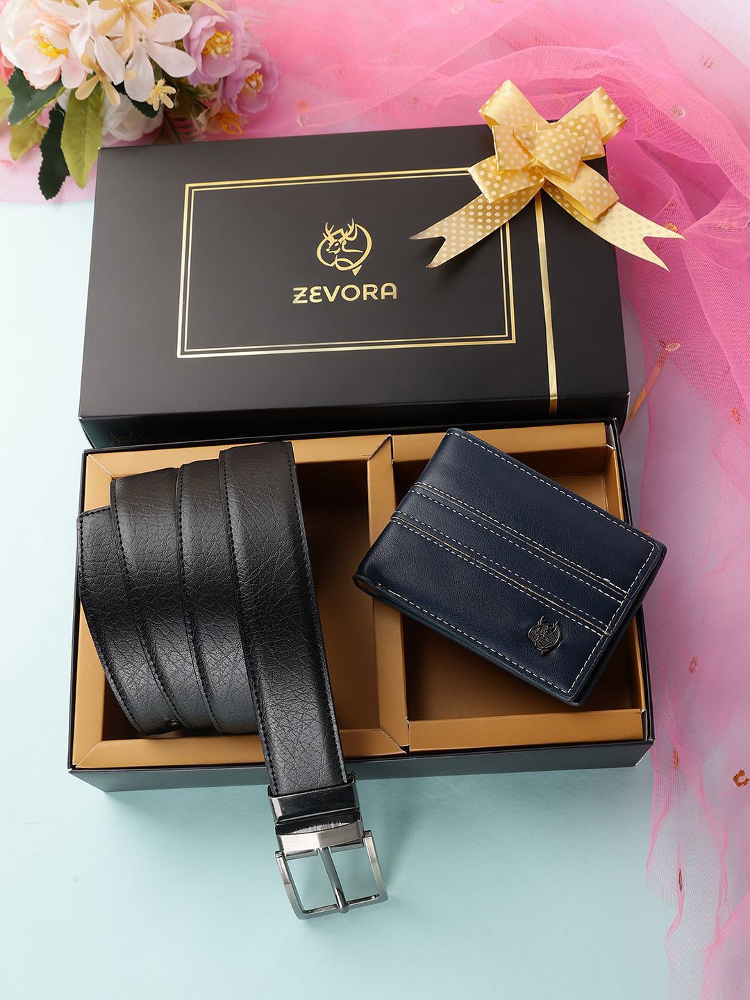 

ZEVORA Men Accessory Gift Set Of Wallet With Belt, Black