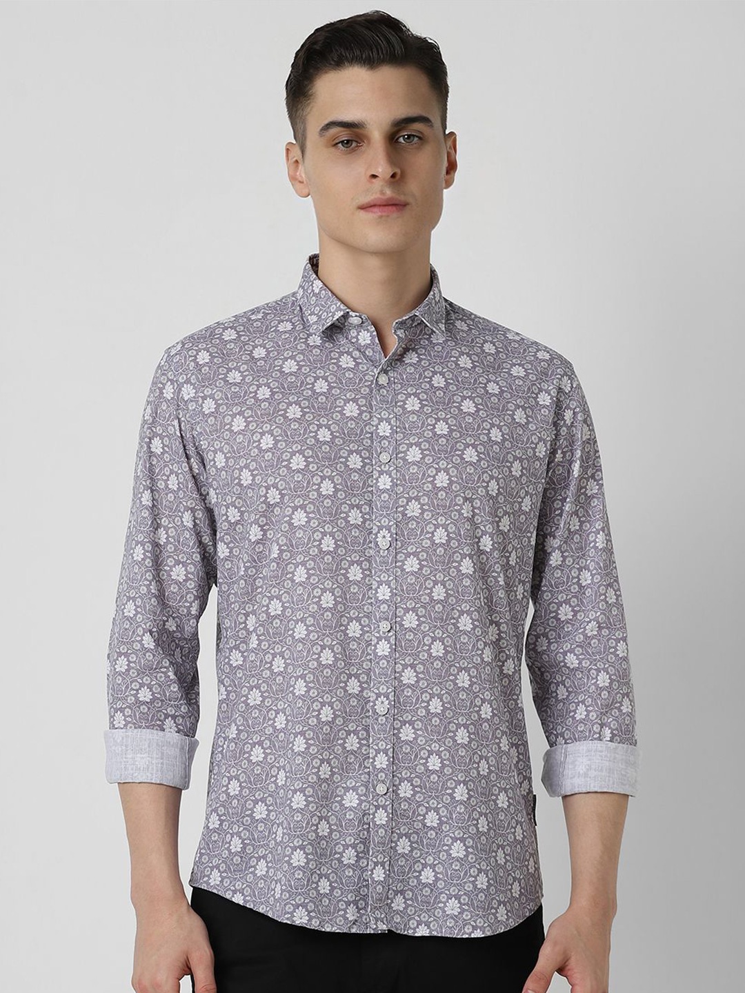 

V Dot Men Slim Fit Opaque Printed Casual Shirt, Grey