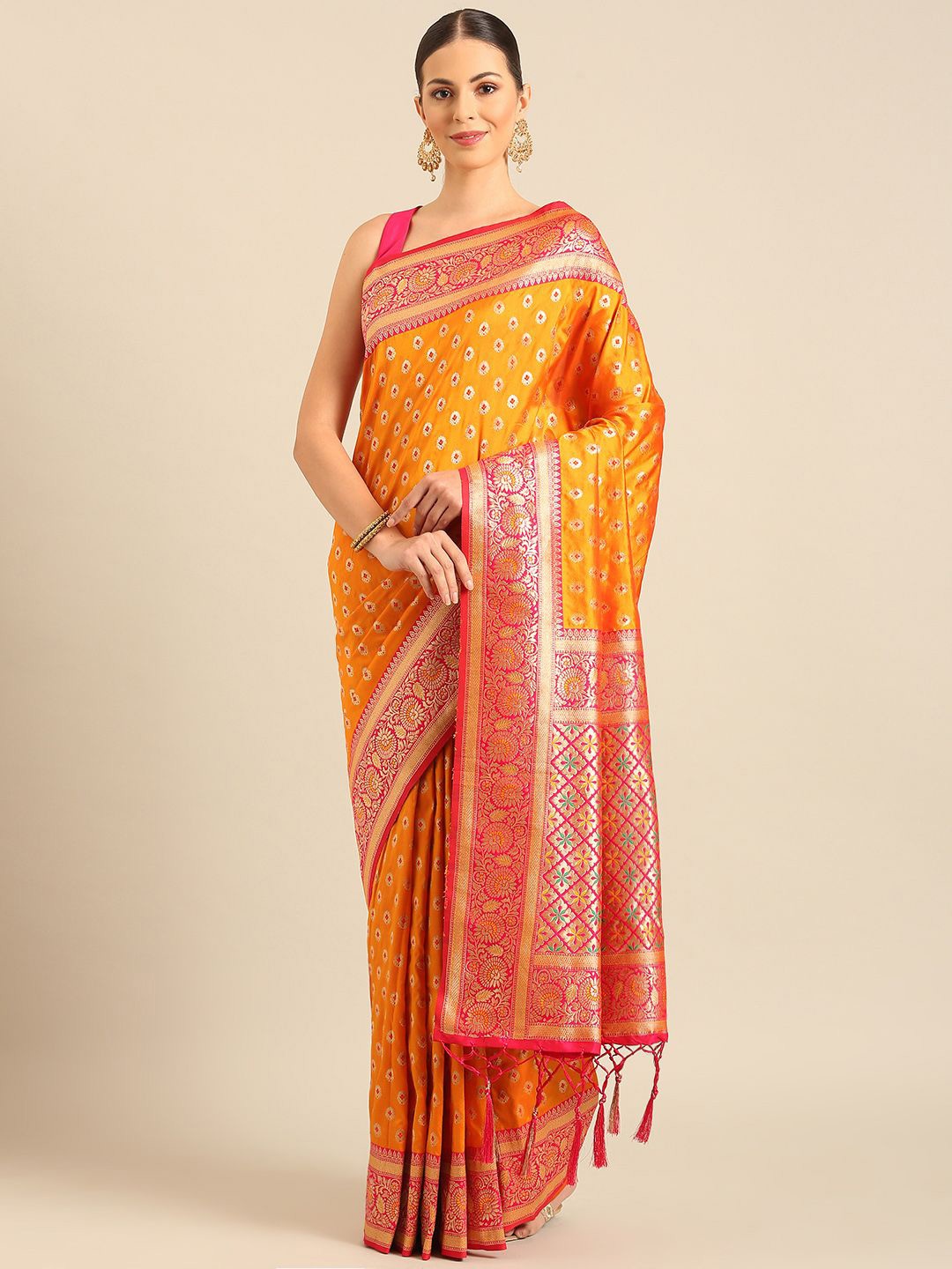 

Fashion Petals Woven Design Zari Saree, Mustard