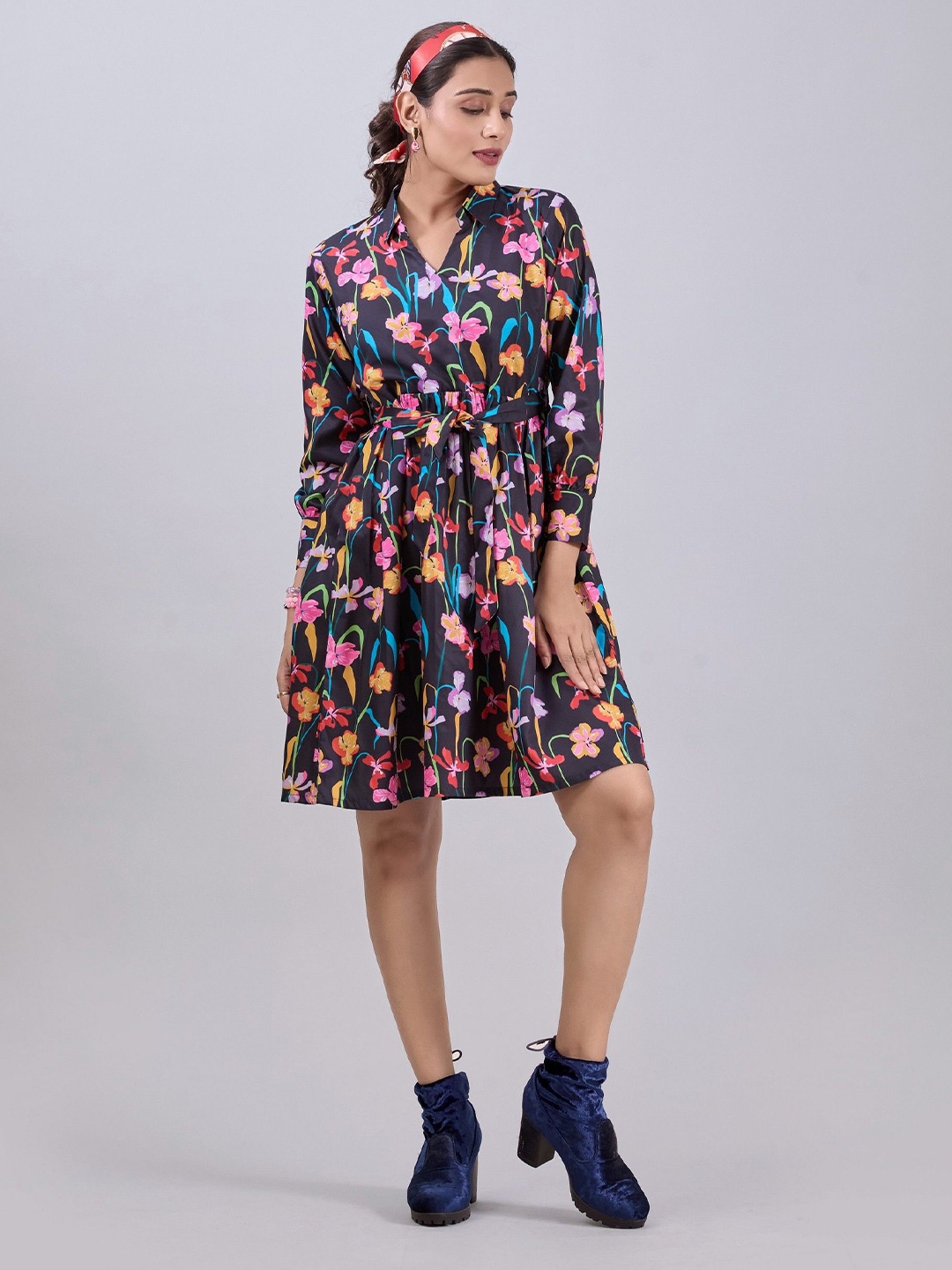 

Amarasha Floral Print Crepe Empire Dress, Multi