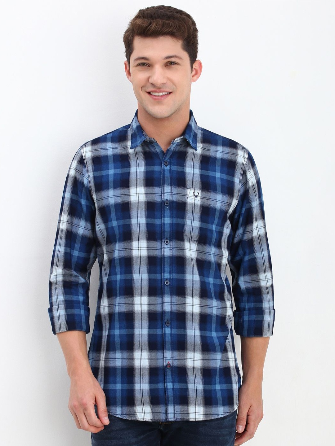 

Allen Solly Men Custom Tartan Checks Opaque Checked Casual Shirt, Blue