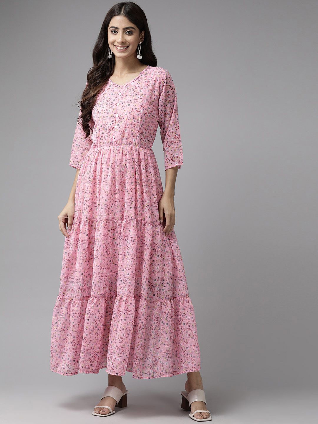 

BAESD Floral Print Georgette Maxi Dress, Pink