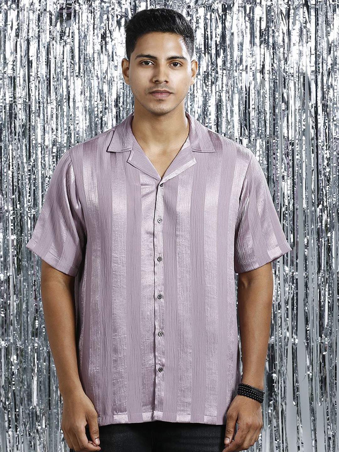 

Be Desi Men Relaxed Opaque Striped Casual Shirt, Mauve