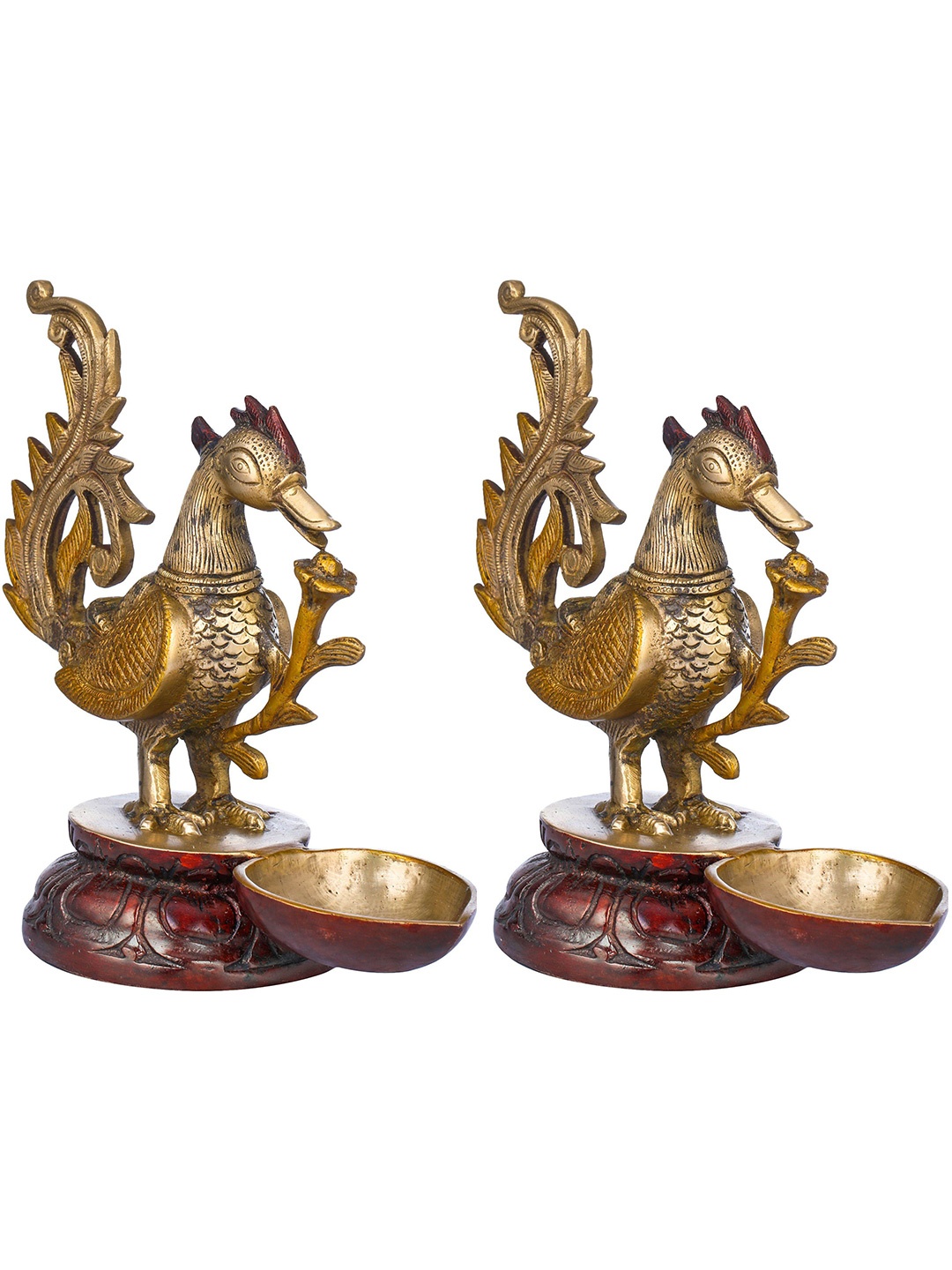 

Exotic India 8" Peacock Lamp (Price Per Pair) in Brass, Brown