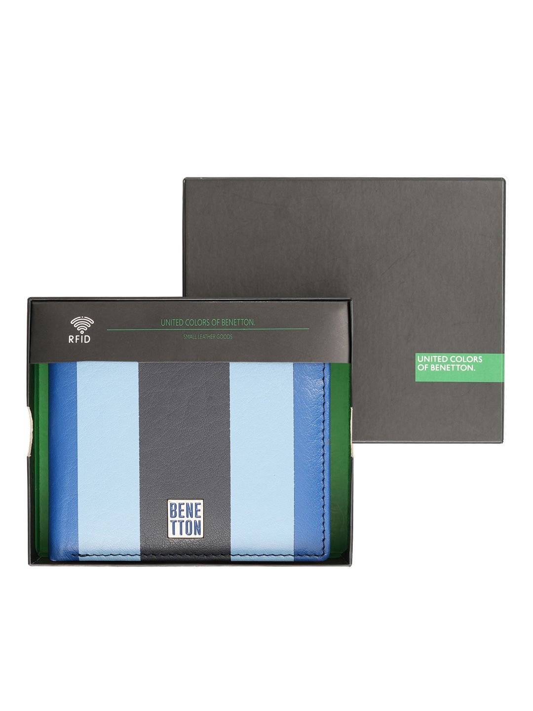 

United Colors of Benetton Men Geometric Leather Two Fold Wallet, Blue