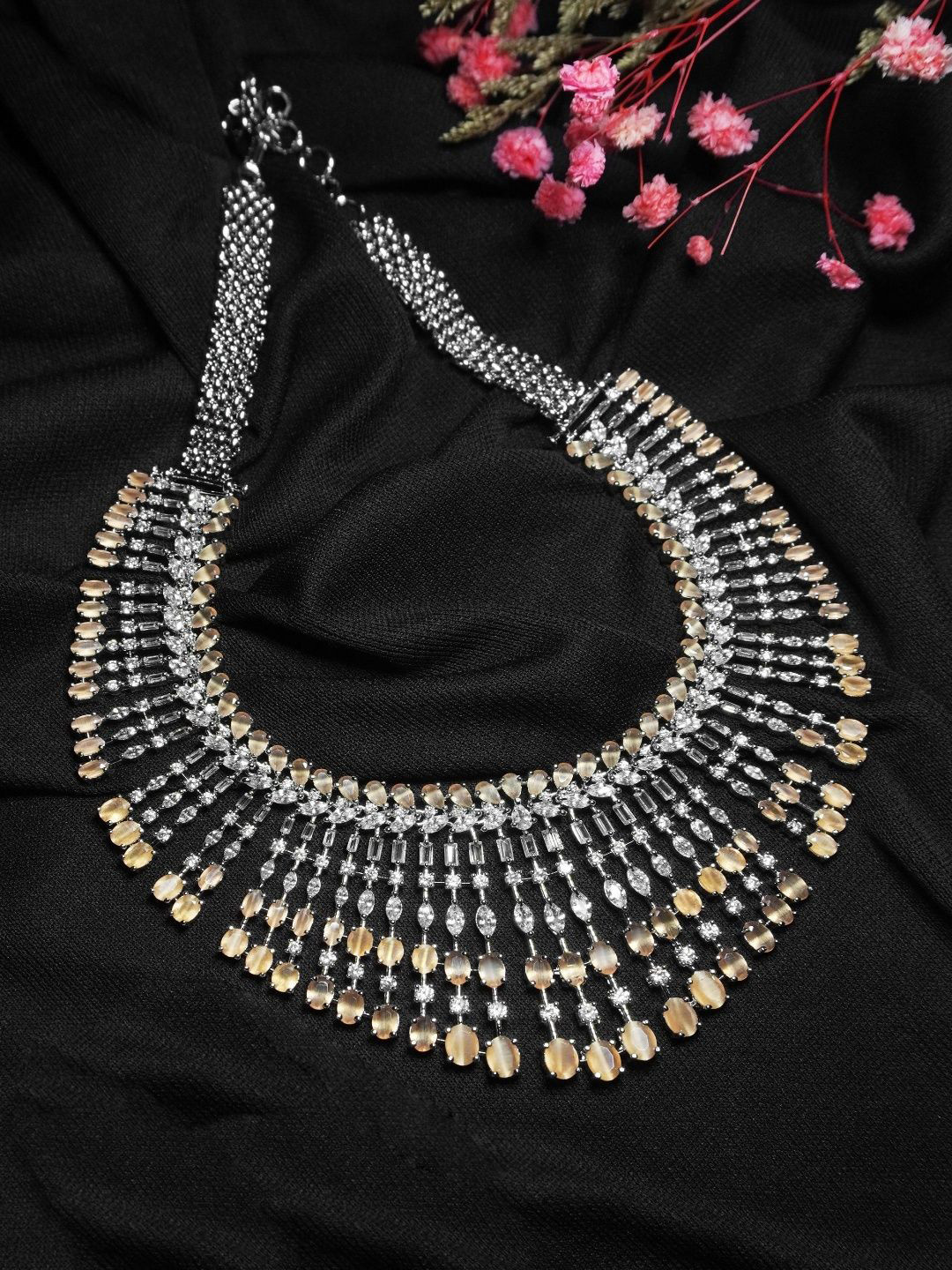 

Niscka Rhodium-Plated AD Studded Jewellery Set, Silver