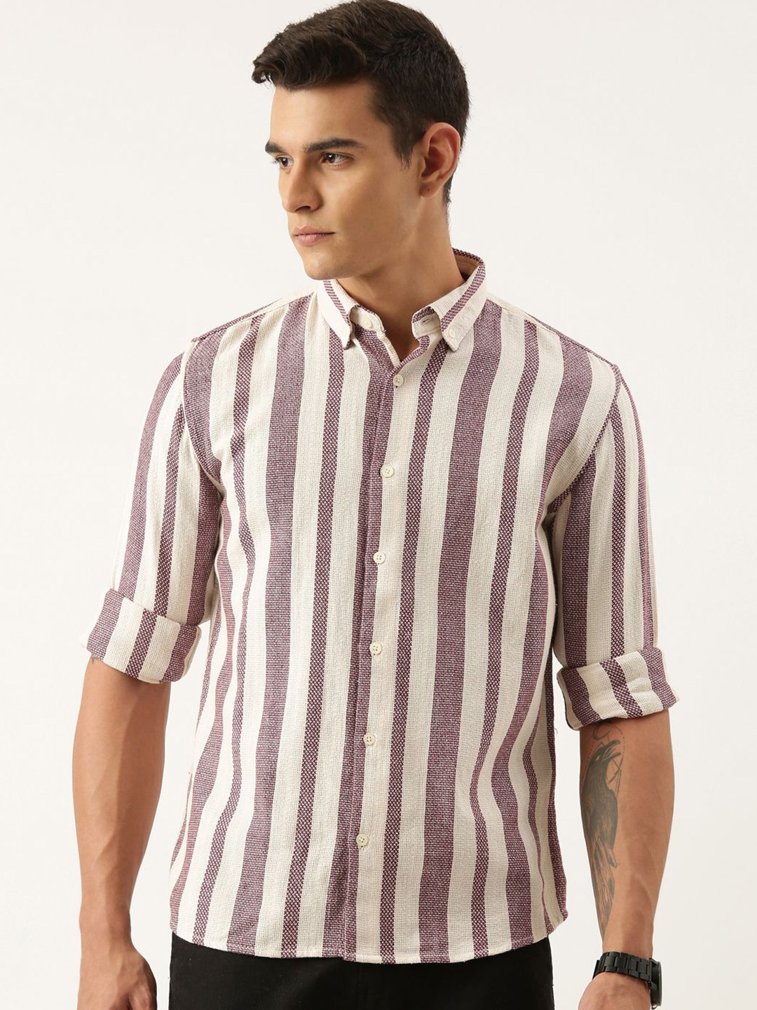 

ROLLER FASHIONS Men Slim Fit Opaque Striped Casual Shirt, Multi