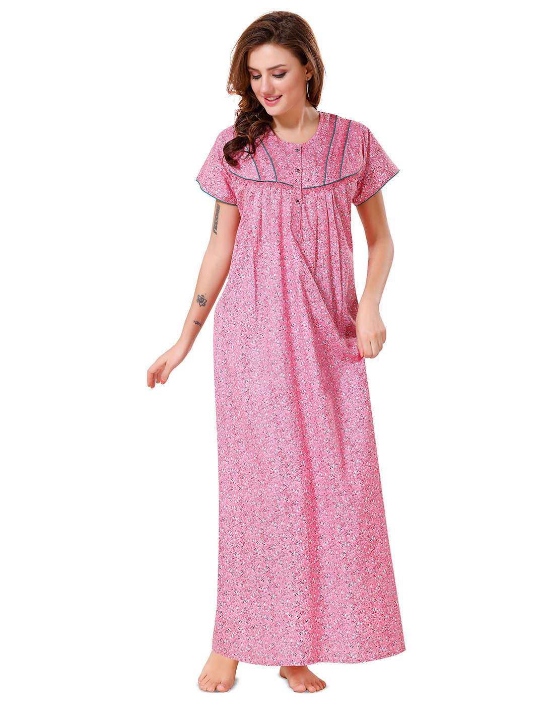 

Soulemo Women Floral Printed Pure Cotton Maxi Nightdress, Pink