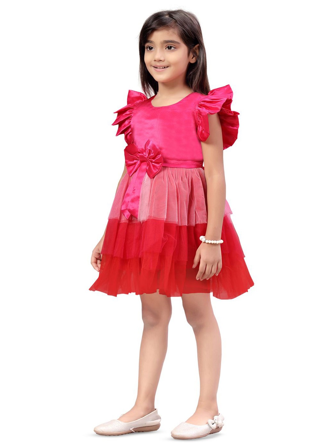 

BAESD Flutter Sleeve Net Fit & Flare Dress, Pink