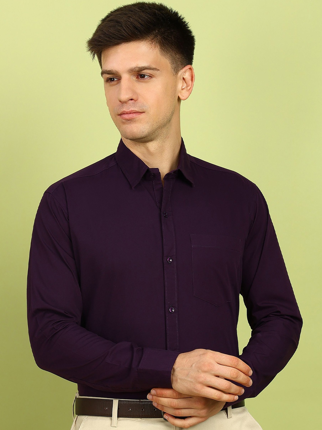 

FUBAR Men Slim Fit Opaque Formal Shirt, Purple