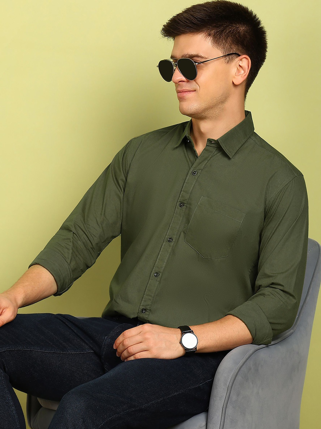 

FUBAR Men Slim Fit Opaque Casual Shirt, Green