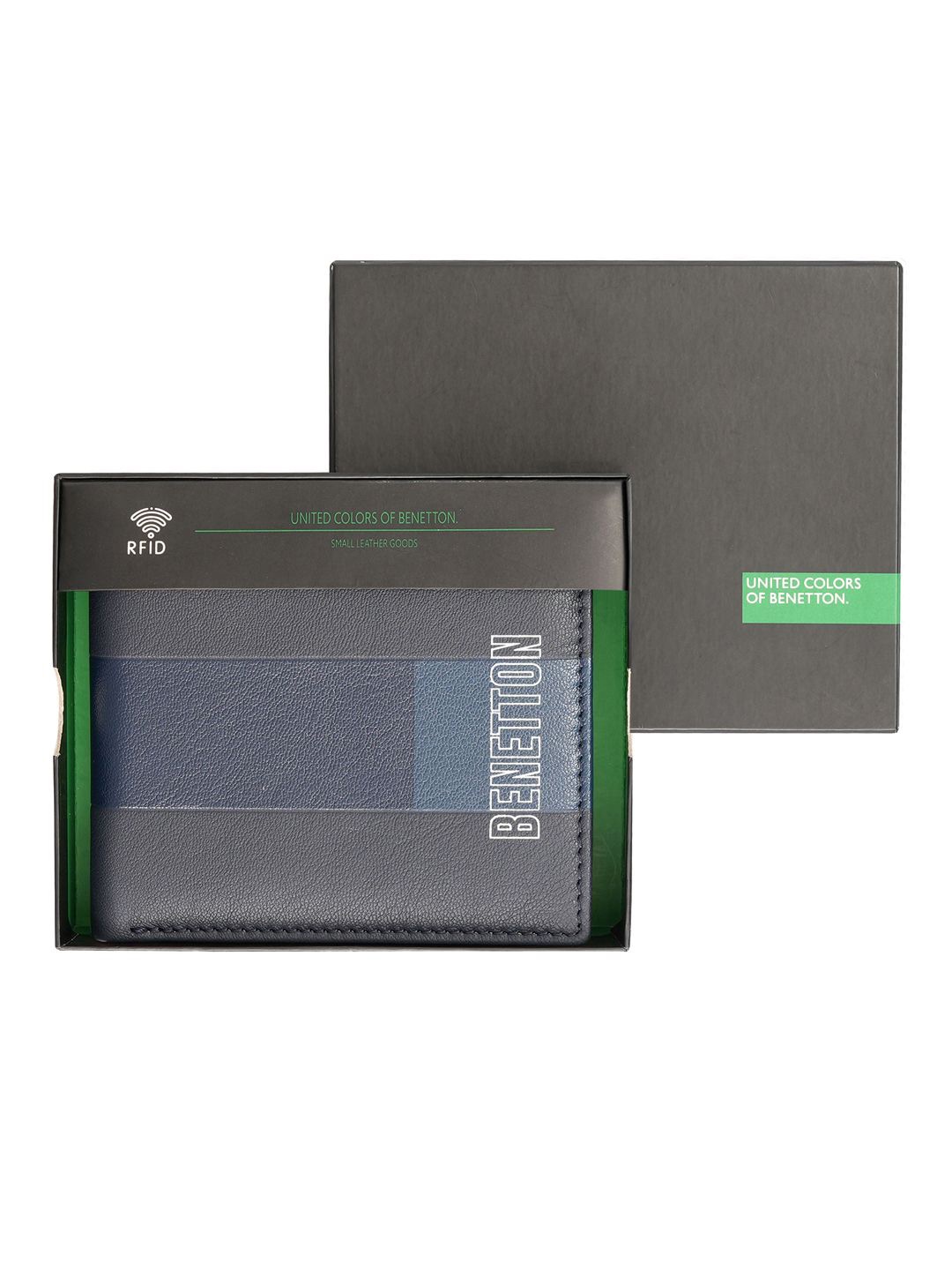 

United Colors of Benetton Men Leather Two Fold Wallet, Navy blue