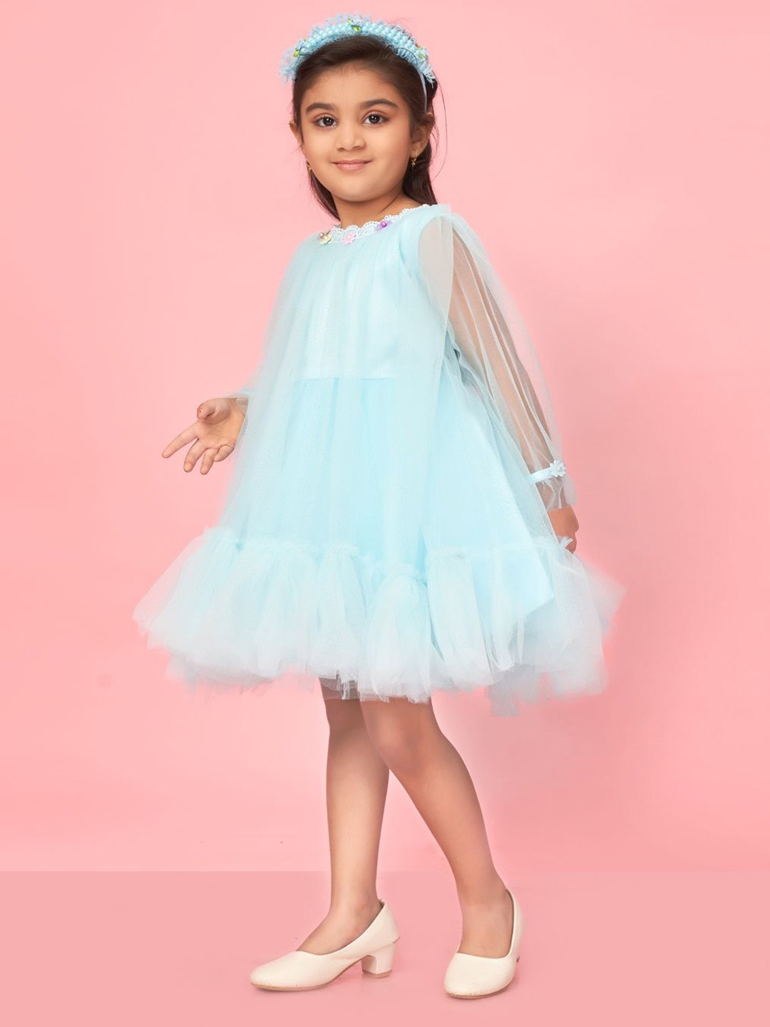 

BAESD Net A-Line Dress, Turquoise blue