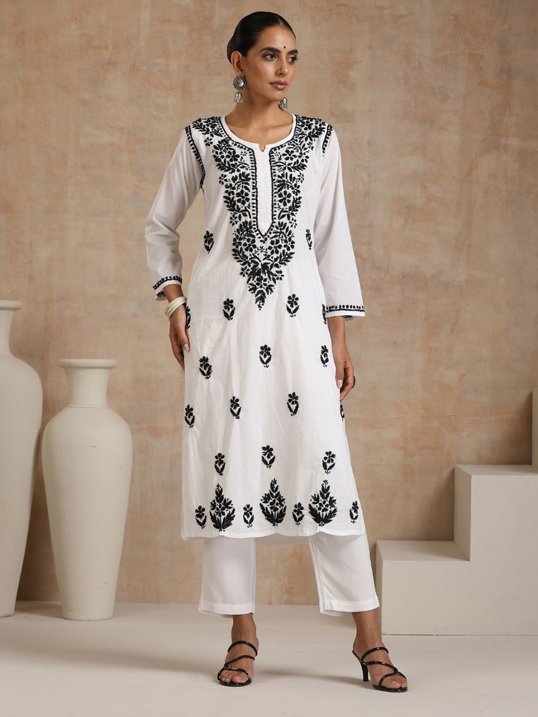 

House of Chikankari Chikankari Woven Kurta, White