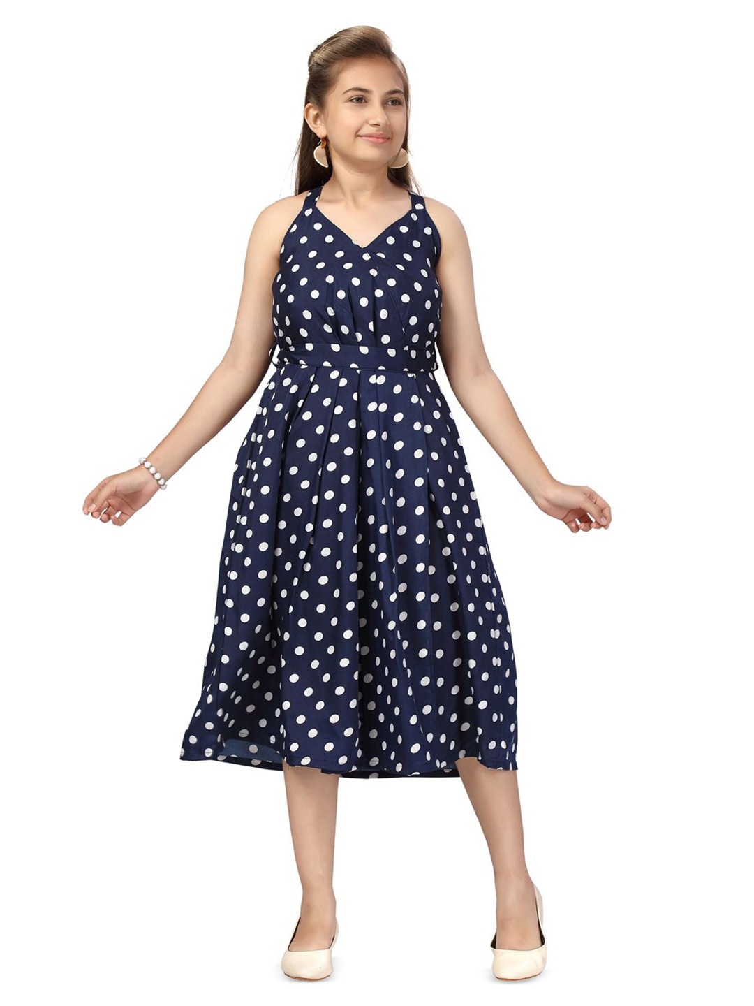 

BAESD Polka Dot Print Fit & Flare Dress, Navy blue