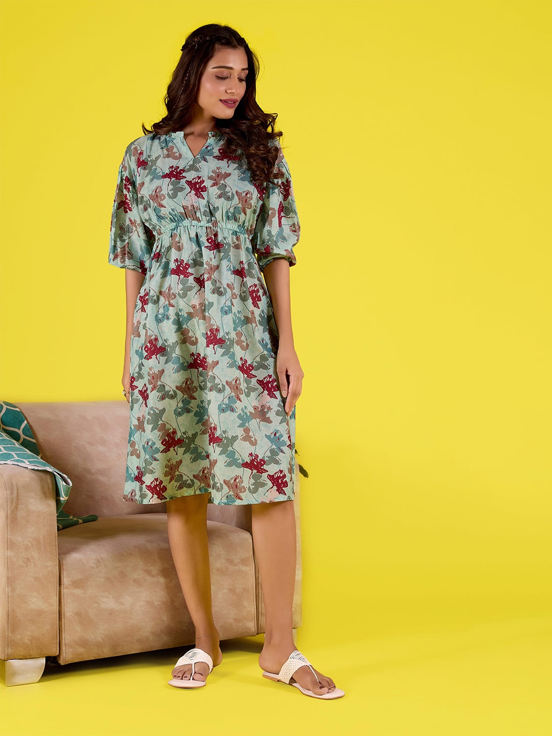 

Amarasha Floral Print Empire Dress, Green