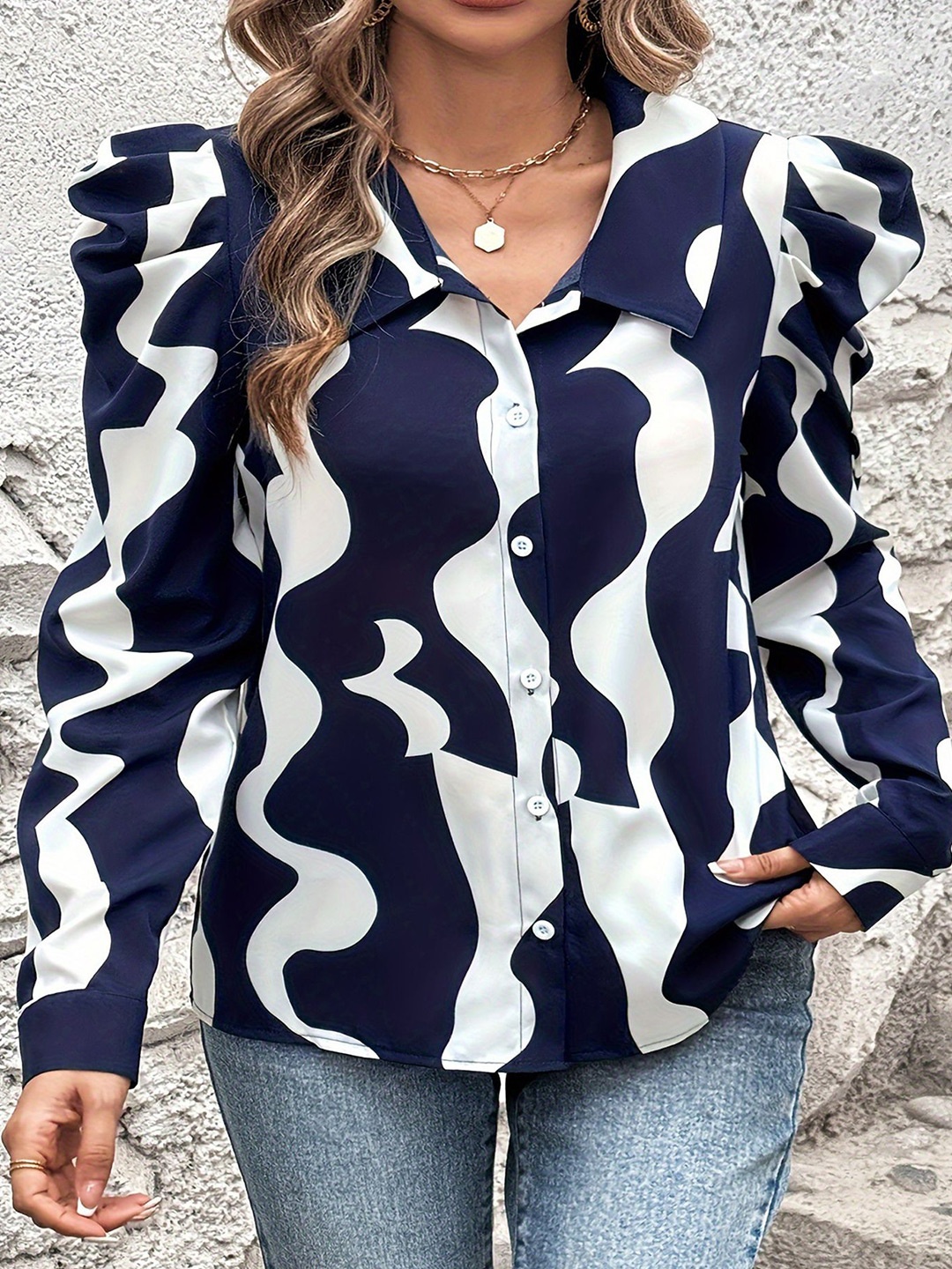 

StyleCast x Revolte Women Opaque Printed Casual Shirt, Navy blue