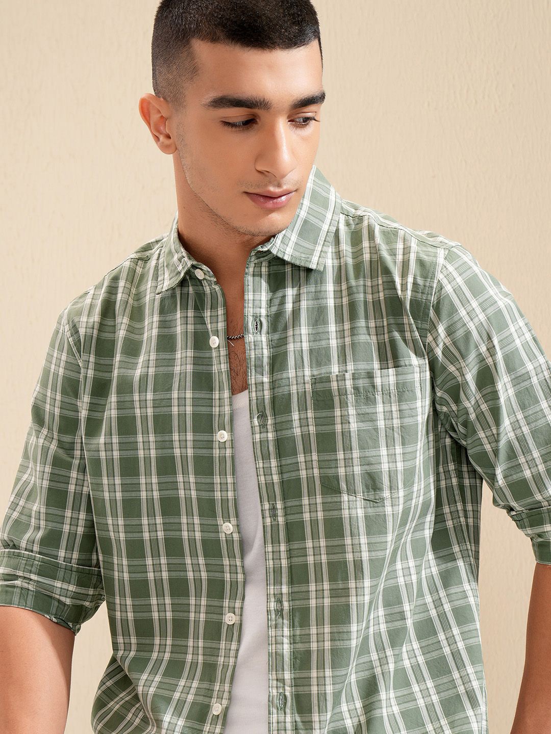 

KETCH Men Olive Checked Regular Fit Casual shirt
