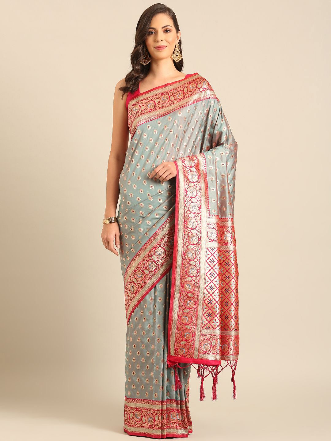 

Fashion Petals Woven Design Zari Saree, Sea green