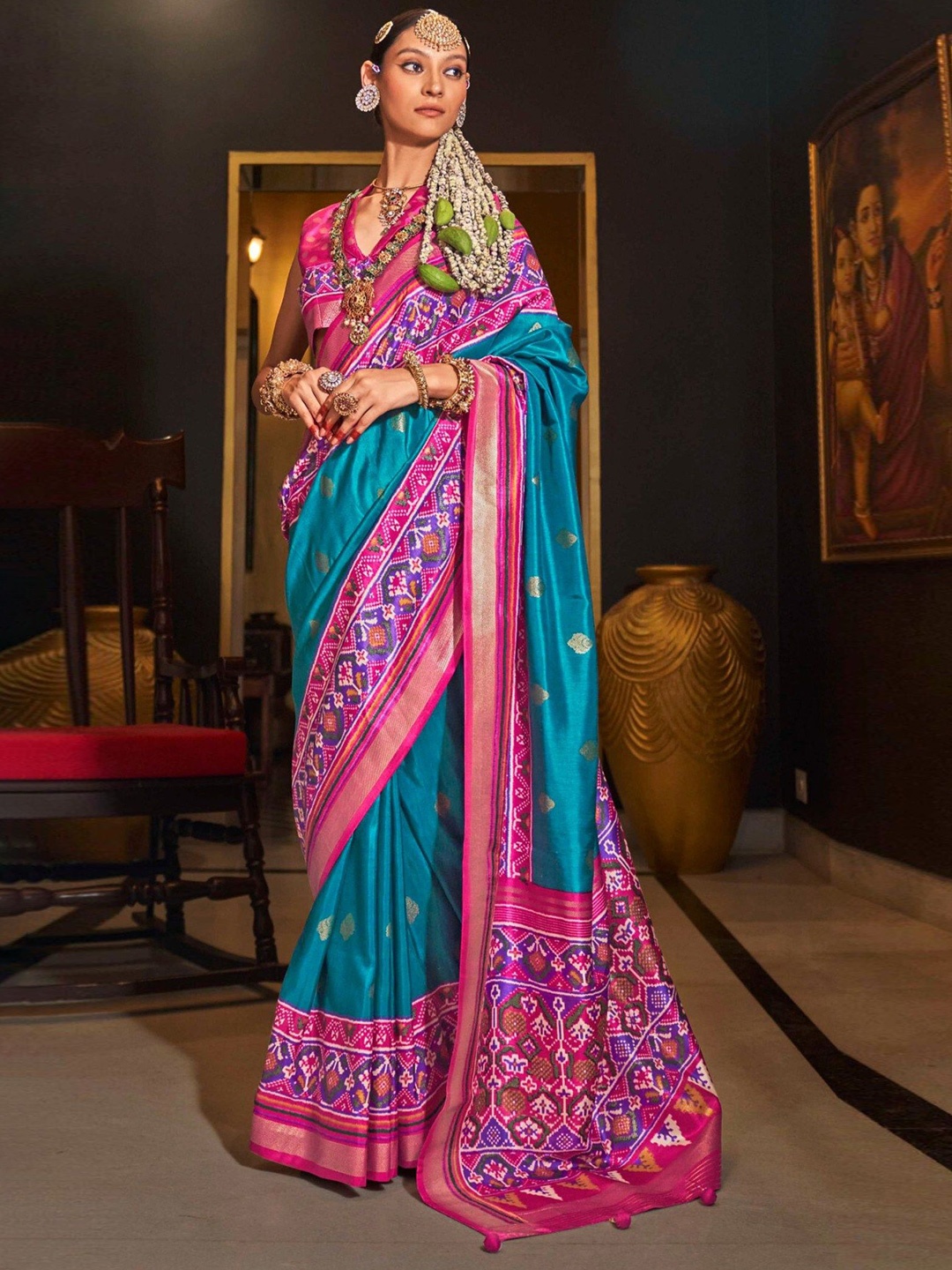 

MySilkLove Floral Zari Patola Saree, Blue