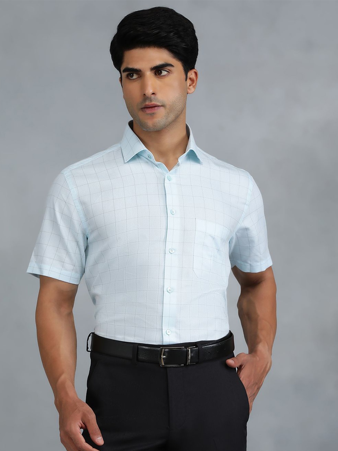 

Greenfibre Men Grid Tattersall Checks Opaque Checked Casual Shirt, Blue
