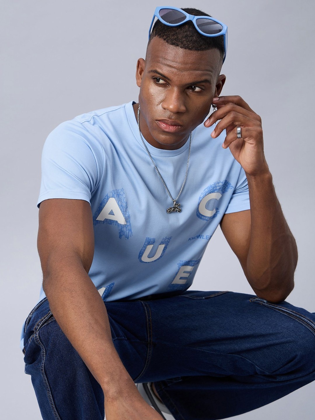 

REPRISE Men High Neck Pockets Slim Fit T-shirt, Blue