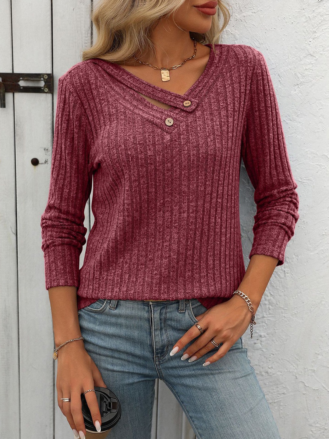

StyleCast x Revolte Women Striped Pullover, Maroon