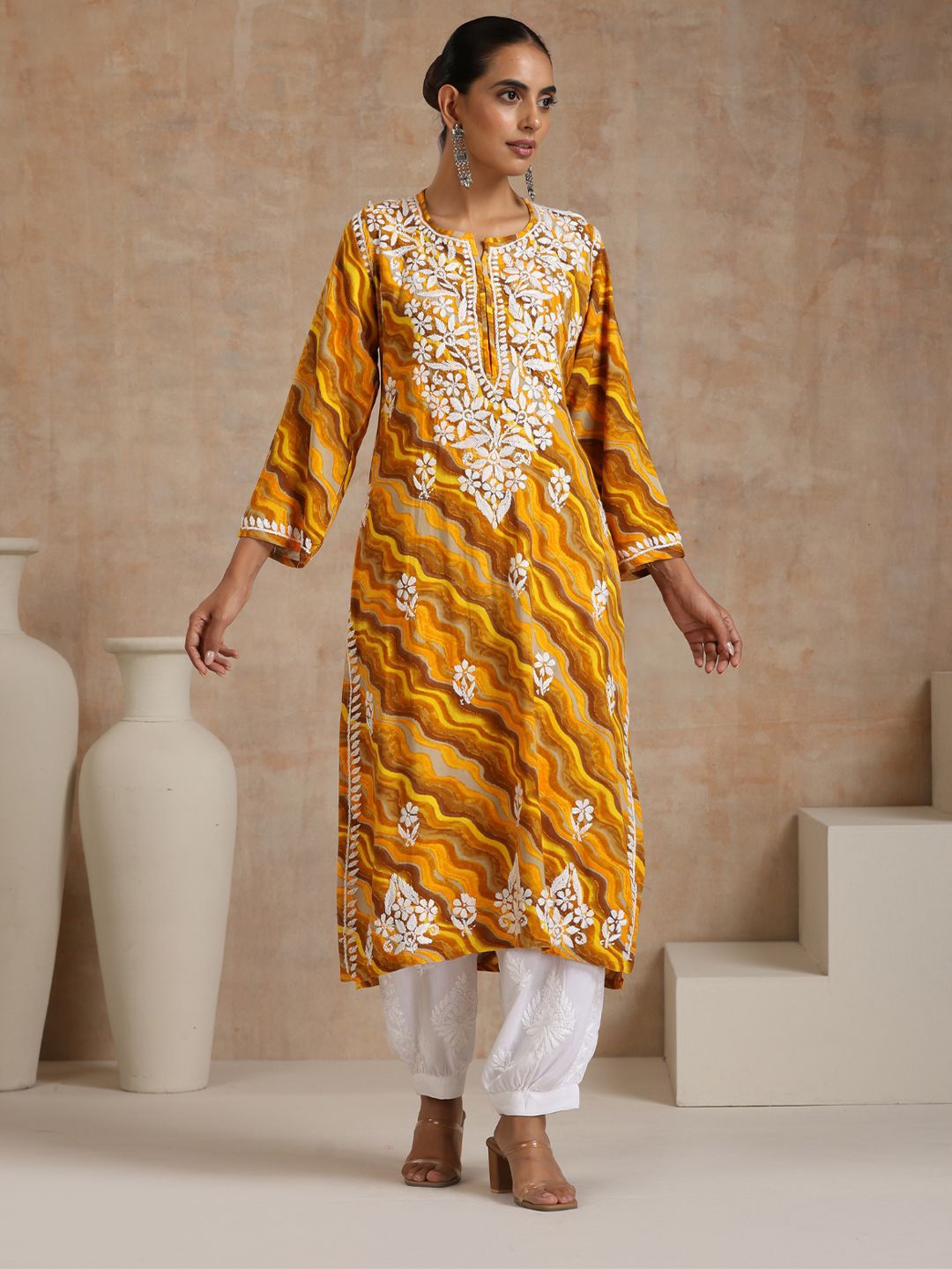 

House of Chikankari Chikankari Printed Kurta, Yellow