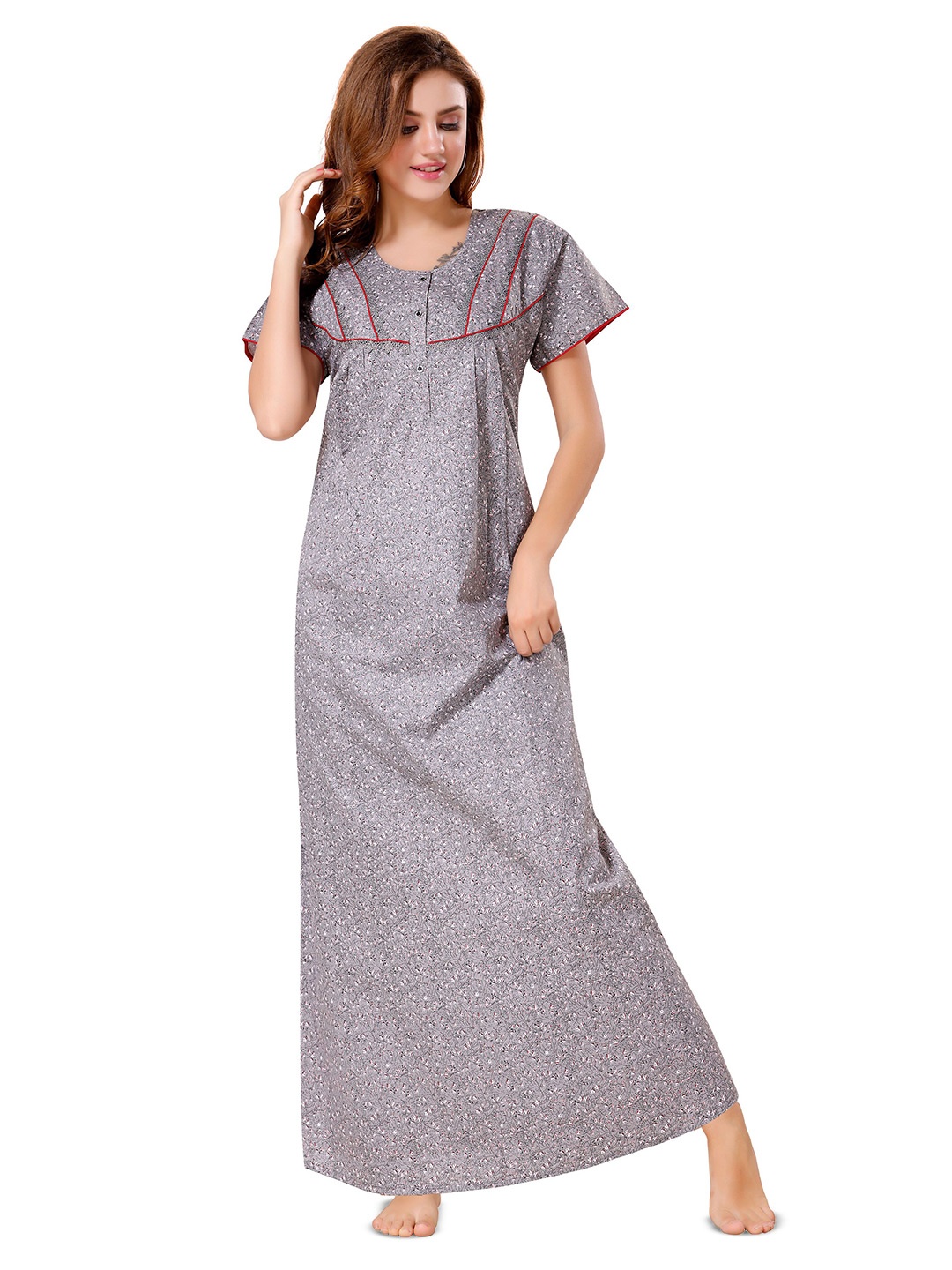 

Soulemo Women Floral Printed Pure Cotton Maxi Nightdress, Grey