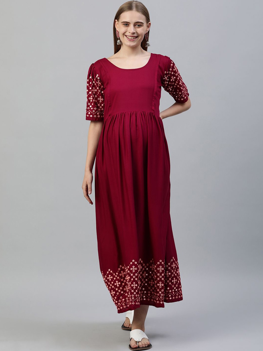 

Swishchick Round Neck Maternity Maxi Dress, Maroon