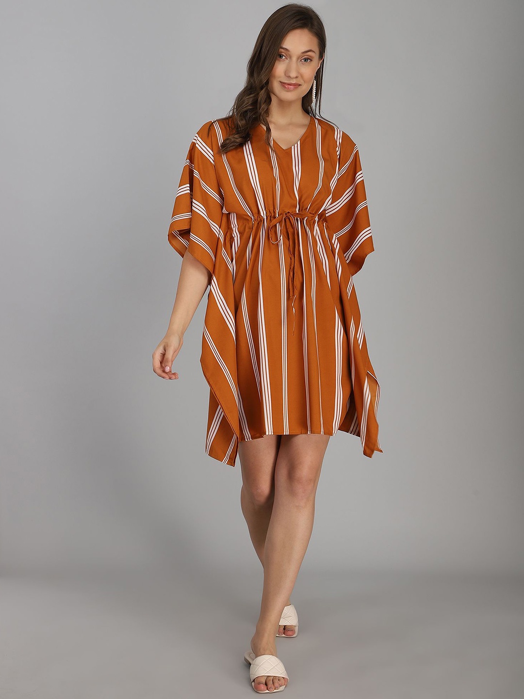 

Murcia Striped Kimono Sleeves Crepe Kaftan Dress, Orange