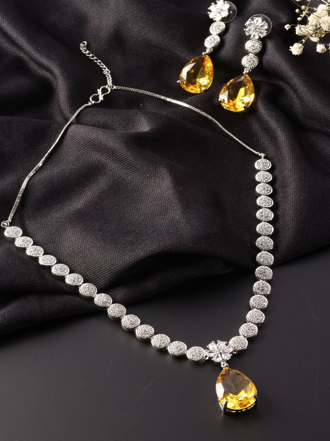 

Niscka Silver-Plated & AD Studded Jewellery Set, Yellow